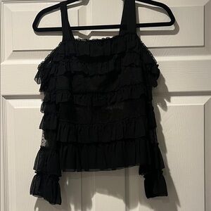 ALEXIS Elegant Black Ruffled Women's Top Size XS
